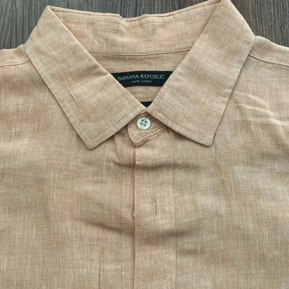 Banana Republic Men’s Linen Short Sleeve Orange Button Down Large EUC
